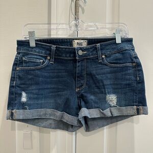 PAIGE Dark Blue Rolled Cuff Denim Shorts